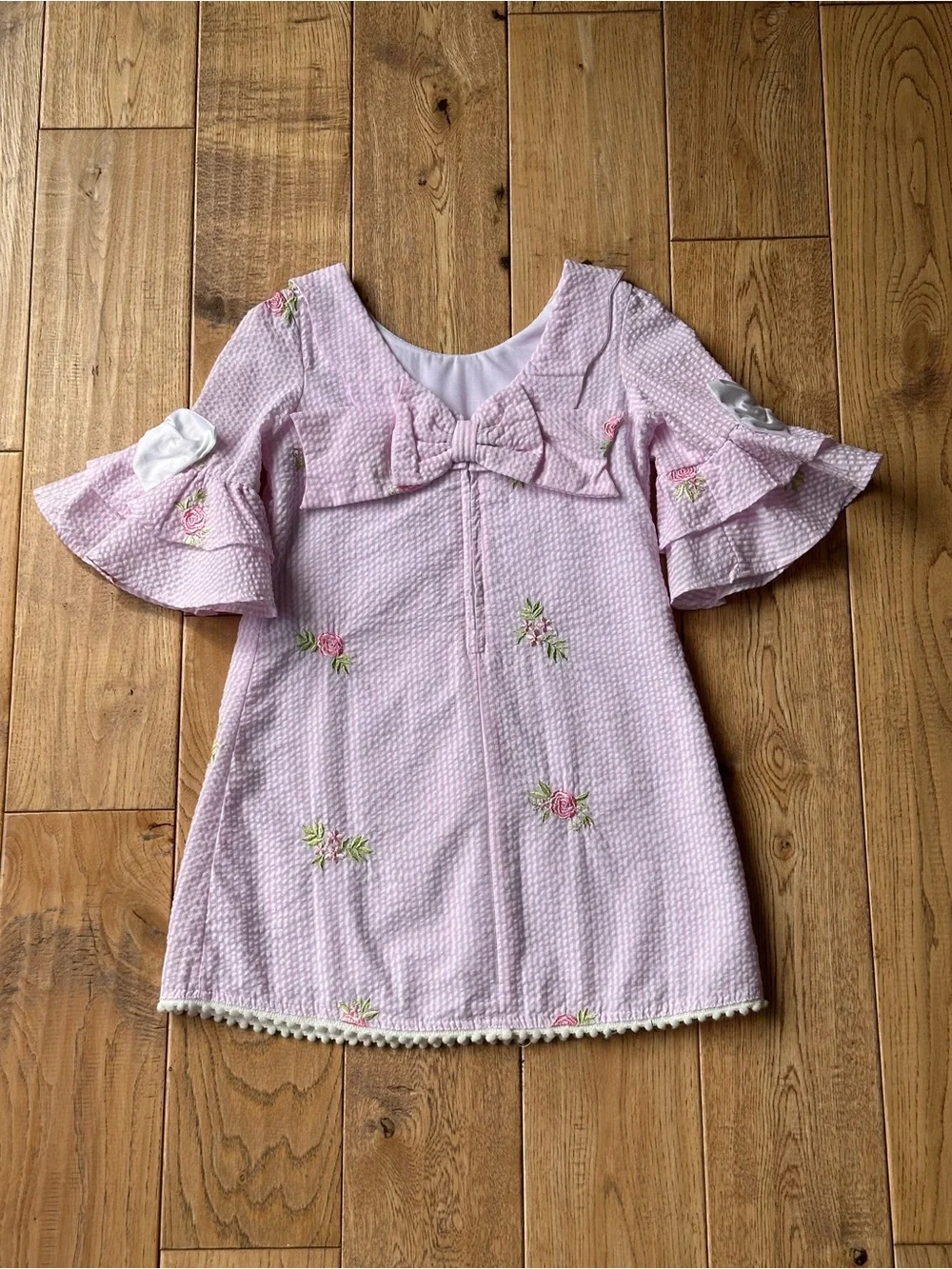 Rare Editions Pink Embroidered Seersucker Bell Sleeve Dress size 4T